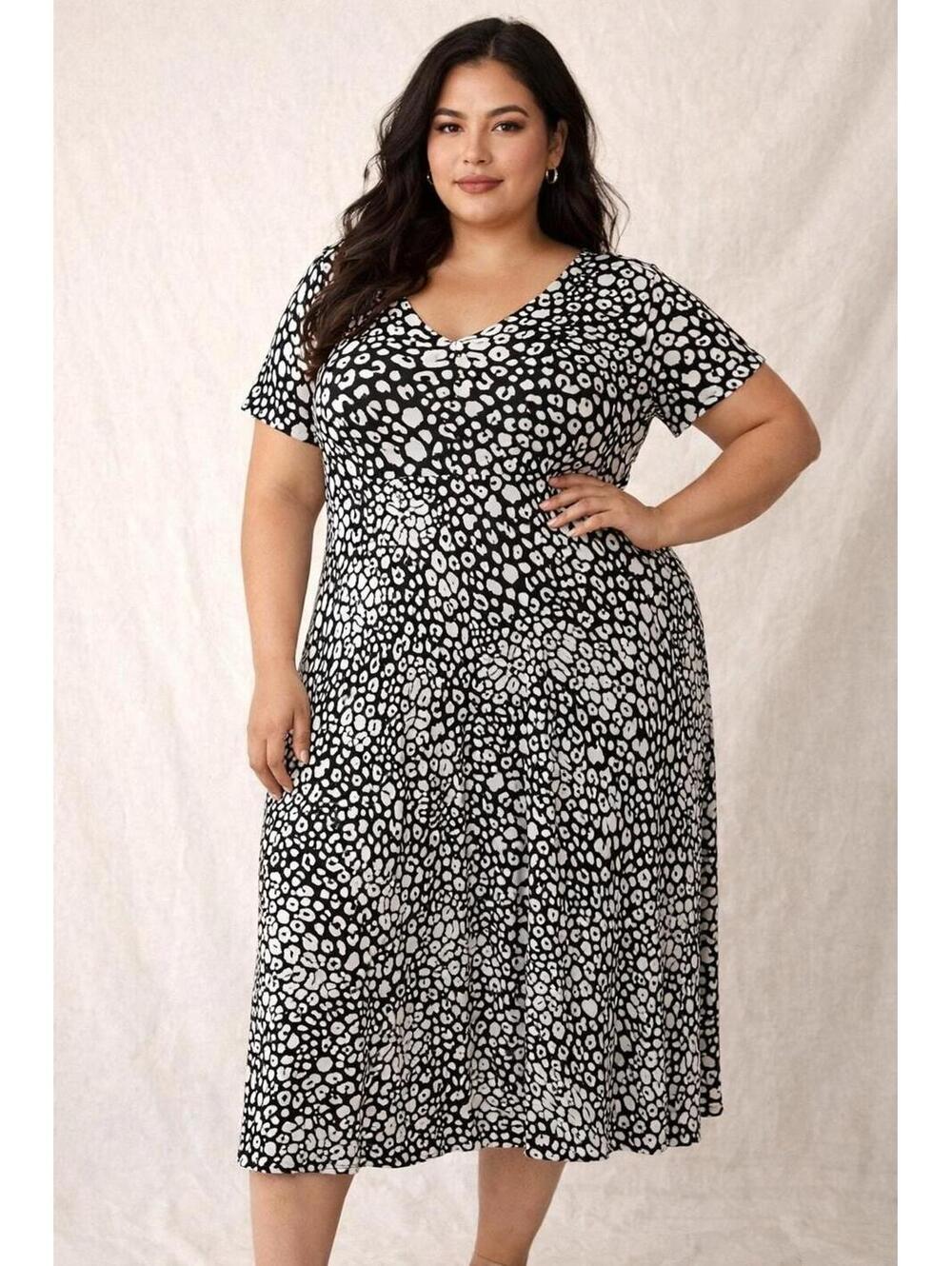 R154 Rachel Zoe 2XL 26-28”PTP Rayon Softstyle Dress Midi Animal Print R0000154